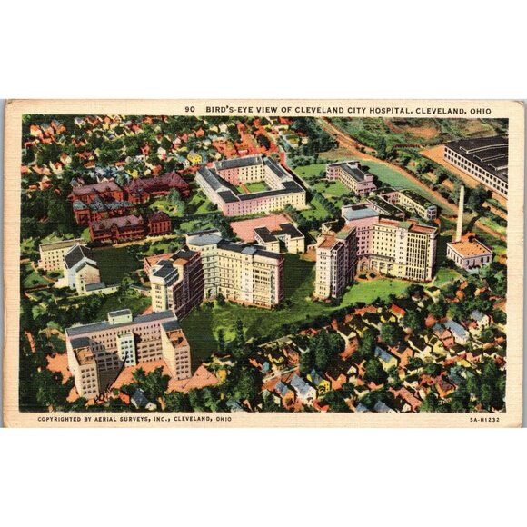 Cleveland City Hospital Aerial View Cleveland Ohio Linen Posted WWII PC337 - Picture 1 of 2